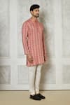 Shop_Samyukta Singhania_Pink Cotton Silk Printed Geometric Stripe Short Kurta _Online_at_Aza_Fashions