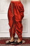 Arihant Rai Sinha_Red Dupion Silk Arrow Metallic Pattern Hem Cowl Pant _Online_at_Aza_Fashions