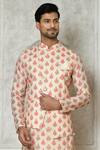 Samyukta Singhania_Beige Cotton, Silk Embroidery Mandala Block Print Bundi_at_Aza_Fashions