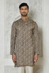 Samyukta Singhania_Brown Cotton Silk Printed Geometric Kurta _at_Aza_Fashions