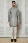 Samyukta Singhania_Grey Cotton Silk Printed Ditsy Short Kurta _Online_at_Aza_Fashions