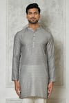 Samyukta Singhania_Grey Cotton Silk Printed Ditsy Short Kurta _at_Aza_Fashions