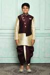 Aryavir Malhotra_Wine Silk Blend Bundi And Full Sleeve Contrast Kurta Set _at_Aza_Fashions