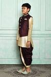 Buy_Aryavir Malhotra_Wine Silk Blend Bundi And Full Sleeve Contrast Kurta Set 