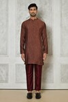 Shop_Samyukta Singhania_Brown Cotton Silk Printed Stripe Kurta Set_Online_at_Aza_Fashions
