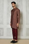Samyukta Singhania_Brown Cotton Silk Printed Stripe Kurta Set_at_Aza_Fashions