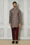 Shop_Samyukta Singhania_Multi Color Cotton Silk Printed Stripe Kurta Set For Men_Online_at_Aza_Fashions