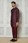 Buy_Samyukta Singhania_Maroon Cotton Silk Printed Floral Stripe Short Kurta _Online_at_Aza_Fashions