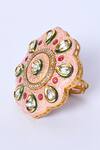 Buy_Studio6 Jewels_Pink Embroidery, Stones Floral Shape Enamelled Ring _Online_at_Aza_Fashions