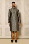 Shop_Naintara Bajaj_Black Kurta Jacquard Silk Woven Diamond Pattern Set _Online_at_Aza_Fashions