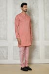 Buy_Samyukta Singhania_Coral Cotton Silk Printed Stripe Kurta And Pant Set 