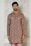 Samyukta Singhania_Brown Cotton Silk Printed Geometric Short Kurta _at_Aza_Fashions