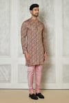 Shop_Samyukta Singhania_Brown Cotton Silk Printed Geometric Short Kurta _Online_at_Aza_Fashions