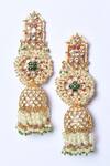 Studio6 Jewels_Green Diamonds, Pearls Kundan Embellished Jhumkis _Online_at_Aza_Fashions