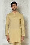 Samyukta Singhania_Yellow Cotton Silk Printed Stripe Short Kurta For Men_at_Aza_Fashions
