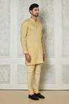 Shop_Samyukta Singhania_Yellow Cotton Silk Printed Stripe Short Kurta For Men_Online_at_Aza_Fashions
