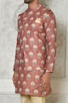 Shop_Samyukta Singhania_Brown Cotton Silk Print Floral Bundi Kurta Set _Online_at_Aza_Fashions