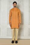 Buy_Samyukta Singhania_Orange Cotton Silk Print Geometric Kurta And Churidar Set _Online_at_Aza_Fashions