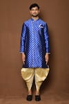 Shop_Aryavir Malhotra_Blue Sherwani Raw Silk Floral With Patiala_Online_at_Aza_Fashions