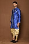 Aryavir Malhotra_Blue Sherwani Raw Silk Floral With Patiala_at_Aza_Fashions