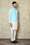 Aryavir Malhotra_Blue Silk Blend Embroidered Chikankari Geometric Thread Work Bundi And Kurta Set _at_Aza_Fashions