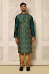 Shop_Naintara Bajaj_Blue Kurta Embroidered Dhupion Feather Pattern With Pyjama _Online_at_Aza_Fashions