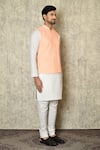 Aryavir Malhotra_Peach Silk Blend Embroidered Chikankari Bundi And Plain Kurta Set _at_Aza_Fashions