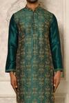 Shop_Naintara Bajaj_Blue Kurta Embroidered Dhupion Feather Pattern With Pyjama 