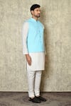 Aryavir Malhotra_Blue Silk Blend Embroidered Chikankari Geometrical Work Bundi And Kurta Set _at_Aza_Fashions