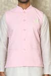 Shop_Aryavir Malhotra_Pink Silk Blend Embroidered Chikankari Paisley Work Bundi And Plain Kurta Set _Online_at_Aza_Fashions