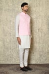 Buy_Aryavir Malhotra_Pink Silk Blend Embroidered Chikankari Paisley Work Bundi And Plain Kurta Set 