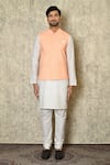 Shop_Aryavir Malhotra_Peach Silk Blend Embroidered Chikankari Botanical Work Bundi And Kurta Set _Online_at_Aza_Fashions