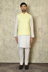 Aryavir Malhotra_Yellow Silk Blend Embroidered Chikankari Paisley Work Bundi And Kurta Set _at_Aza_Fashions