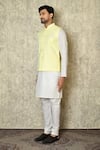 Buy_Aryavir Malhotra_Yellow Silk Blend Embroidered Chikankari Paisley Work Bundi And Kurta Set 