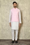 Aryavir Malhotra_Pink Silk Blend Embroidered Chikankari Geometric Work Bundi And White Kurta Set _at_Aza_Fashions