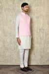 Buy_Aryavir Malhotra_Pink Silk Blend Embroidered Chikankari Geometric Work Bundi And White Kurta Set 