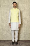 Aryavir Malhotra_Yellow Silk Blend Embroidered Chikankari Bundi And Kurta Set _at_Aza_Fashions