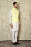 Buy_Aryavir Malhotra_Yellow Silk Blend Embroidered Chikankari Bundi And Kurta Set 