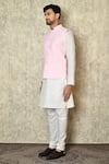 Aryavir Malhotra_Pink Silk Blend Embroidered Chikankari Work Bundi And White Kurta Set _at_Aza_Fashions