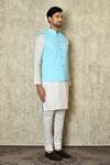 Aryavir Malhotra_Blue Silk Blend Embroidered Chikankari Work Bundi And Full Sleeve Kurta Set _at_Aza_Fashions