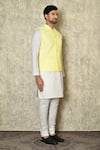 Buy_Aryavir Malhotra_Yellow Silk Blend Embroidered Chikankari Floral Work Bundi And Kurta Set 