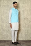 Aryavir Malhotra_Blue Silk Blend Embroidered Chikankari Floral Thread Work Bundi And Kurta Set _at_Aza_Fashions