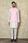 Aryavir Malhotra_Pink Silk Blend Embroidered Chikankari Geometric Work Bundi And Plain Kurta Set _at_Aza_Fashions