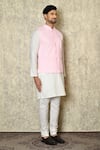 Buy_Aryavir Malhotra_Pink Silk Blend Embroidered Chikankari Geometric Work Bundi And Plain Kurta Set 