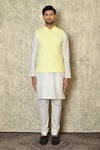 Aryavir Malhotra_Yellow Silk Blend Embroidered Chikankari Work Bundi And Kurta Set _at_Aza_Fashions