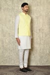 Buy_Aryavir Malhotra_Yellow Silk Blend Embroidered Chikankari Work Bundi And Kurta Set 