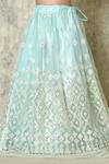Petite Pomme_Sky Blue Net Embroidery, Sequins Geometric Cluster Threadwork Lehenga Set_at_Aza_Fashions
