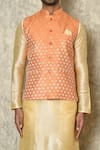 Samyukta Singhania_Orange Jacquard Silk Woven Floral Motifs Pattern Bundi _at_Aza_Fashions