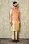 Shop_Samyukta Singhania_Orange Jacquard Silk Woven Floral Motifs Pattern Bundi _Online_at_Aza_Fashions