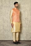 Shop_Samyukta Singhania_Orange Jacquard Silk Woven Floral Pattern Bundi And Kurta Set 